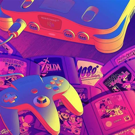 Oldschool Gaming Nintendo 64 Digital Artwork Futuristic Design Neon