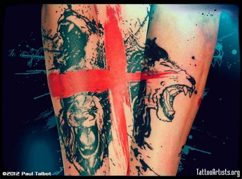 This fierce lion's mouth tattoo is one of the most brilliant lion tattoos you will ever come across. Old looking trash polka style tattoo of roaring lion with ...