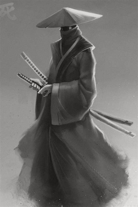Download Wallpaper 800x1200 Samurai Katanas Warrior Art Black And
