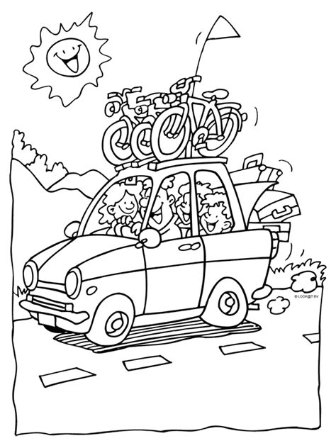 Kleurplaat Samen op vakantie met de auto Kleurplaten.nl