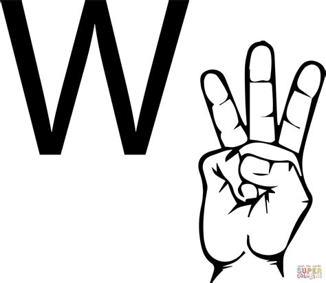 Asl Sign Language Letter W Coloring Page Free Printable Coloring Pages