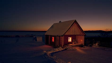 Wallpaper Hut Snow Winter Lights Night 2560x1600 Hd Picture Image