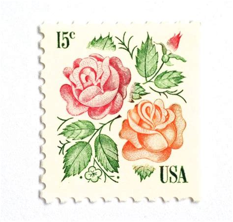 10 Unused Vintage Rose Postage Stamps Pink And Peach Garden Flowers