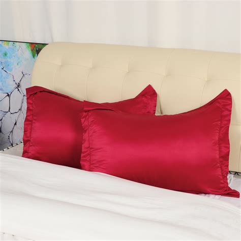 Satin Pillowcase King Size Pillow Shams Set Of 2 Silky Sateen Pillow Cases Covers Wine Red