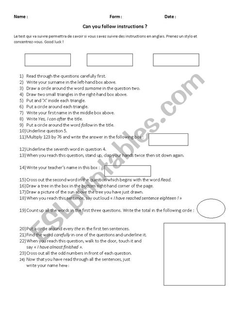 Can You Follow The Instructions Teach Your Students A Lesson Esl