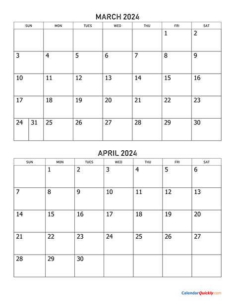 March And April 2024 Calendar Printable 2024 Calendar Printable