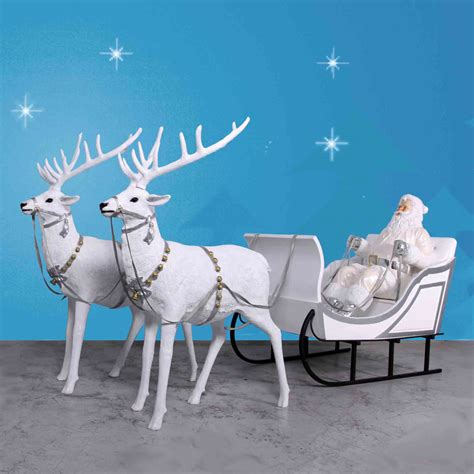 Decorating ideas for indoor santa sleigh and reindeer. 170" Wide Giant Santa, Sleigh & Two Reindeer