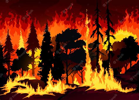 Cartoon Forest Fire Burning Trees Wildfire Stock Clip Art Library
