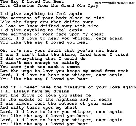 The Way I Loved You Best By Marty Robbins Lyrics