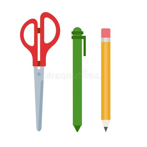 Office Scissors Pen And Pencil Vector Flat Isolated Stock Vector