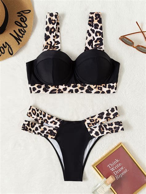 Shein Swim Vcay Leopard Push Up Bikini Swimsuit Shein Uk