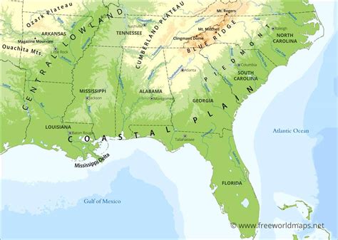 Map Of The Southeast United States