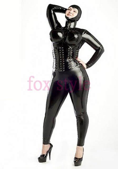 Buy Sexy Latex Inflatable Breast Catsuit With Hood And