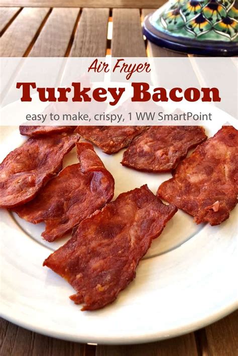 You get the even cooking and crispiness ot cooking bacon in the oven in the time it takes to cook it in a pan. Air Fryer Crispy Turkey Bacon | Simple Nourished Living
