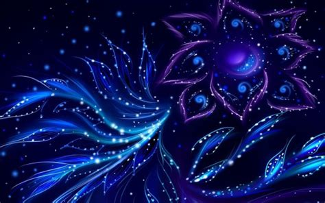 Blue Flower Glare Sparkle Leaves Fractal Abstraction Hd Blue Wallpapers