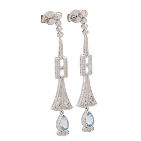 Art Deco Style Aquamarine And Diamond Drop Earrings At Susannah Lovis