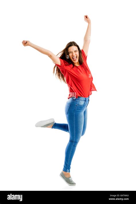 Lovely Happy Woman Jumping Of Joy Stock Photo Alamy