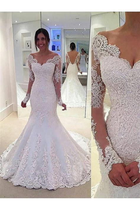 Shop lace wedding dresses at affordable prices from best lace wedding dresses store milanoo.com. Lace Long Sleeves Mermaid Backless Wedding Dresses Bridal ...