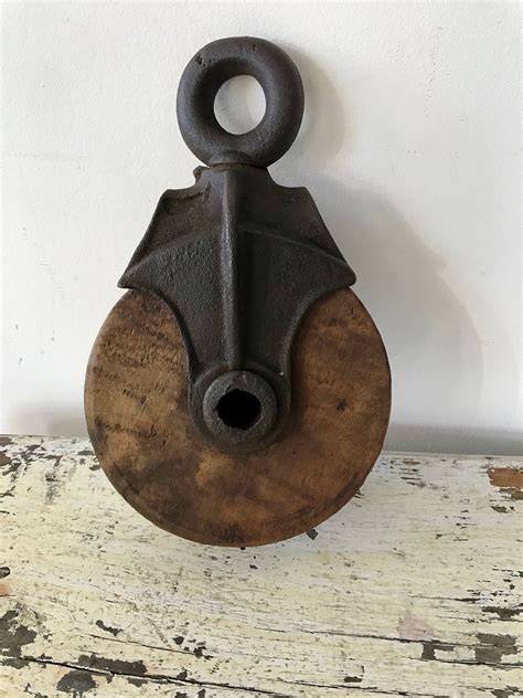 Antique boston & lockport block & tackle pulley set 2 with 50' feet rope. Antique BARN PULLEY, Vintage Barn Pulley Wood and Steel ...