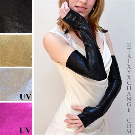 Vinyl Long Fingerless Gloves Black Opera Arm Covers Shiny Warmers