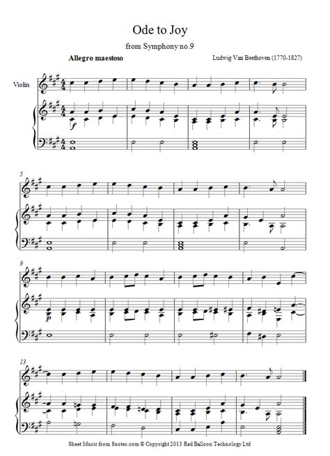 I don't know how to play violin but i look at the note and play the notes different instruments!!. Beethoven - Theme from Ode to Joy sheet music for Violin - 8notes.com