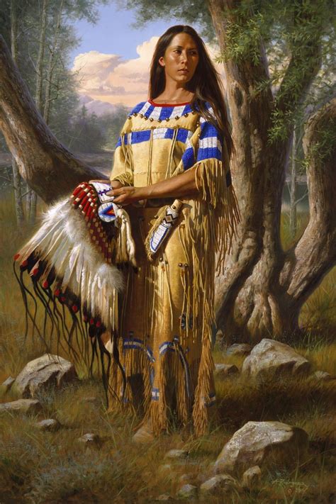 Native Maiden With Eagle Headdress Probably Lakota Native American Paintings Native American