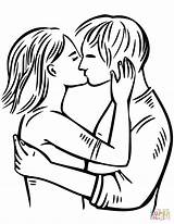 Coloring Kissing Couple Anime Kiss Colorings Couples Cute Colouring Wolf Drawing sketch template