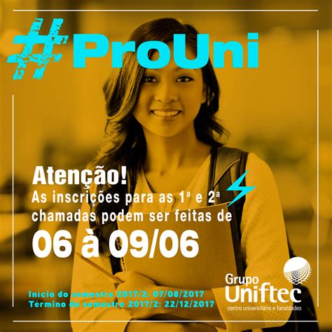 O programa universidade para todos (prouni) é promovido para efetivar sua inscrição no prouni, o estudante deverá informar seu número de inscrição e sua senha no enem. Acompanhe o Cronograma de prazos do ProUni 2017/2 | Grupo ...