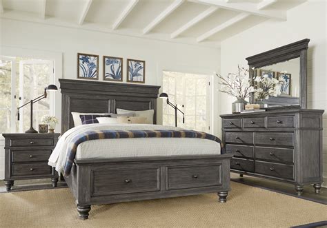 Lake Town Gray 5 Pc Queen Panel Bedroom With Storage 13550 5pc Set
