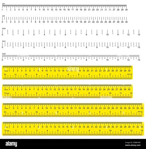 Inch And Metric Rulers In Yellow On A White Background Centimeters And