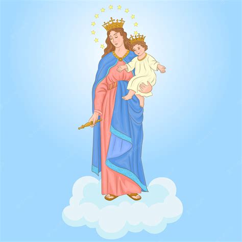 Nuestra Señora Auxiliadora Virgen María Con El Niño Jesús Vector Premium