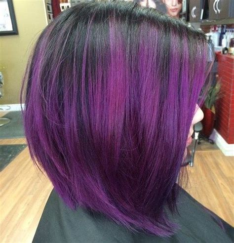 Blackbobwithreddishpurplebalayage Dark Purple Hair Color Light
