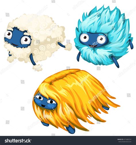 Set Of Cute Hairy Smiling Monster Fantastic Royalty Free Stock Vector 671685574