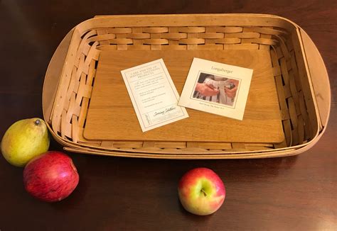Longaberger Serving Tray Basket with fabric Liner Fruit Medley, Plastic Protector, Collectible ...