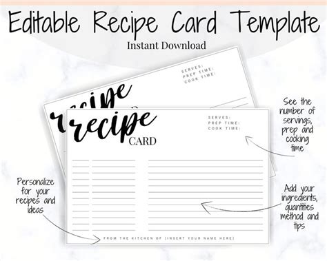 Editable Recipe Card Template Recipe Template Recipe Cards Etsy Uk
