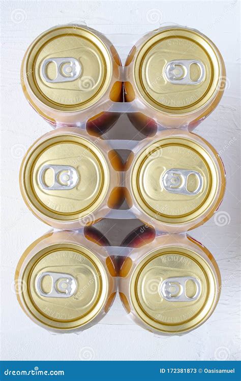 Top View Of A Golden Can Six Pack Of Beer Stock Image Image Of