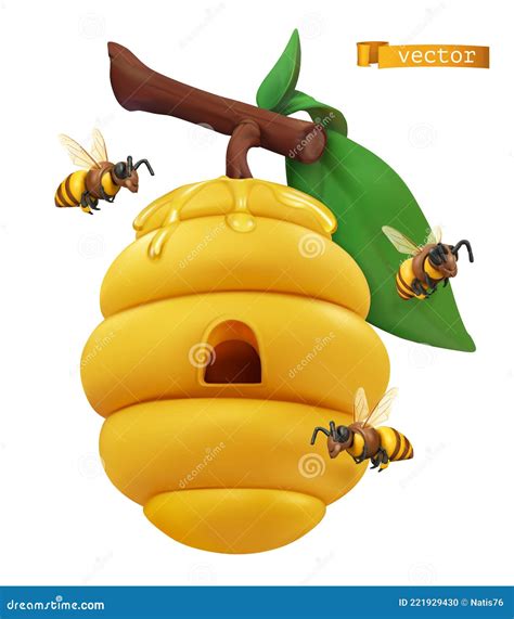 beehive on tree branch and honey bees stock vector illustration of icon element 221929430