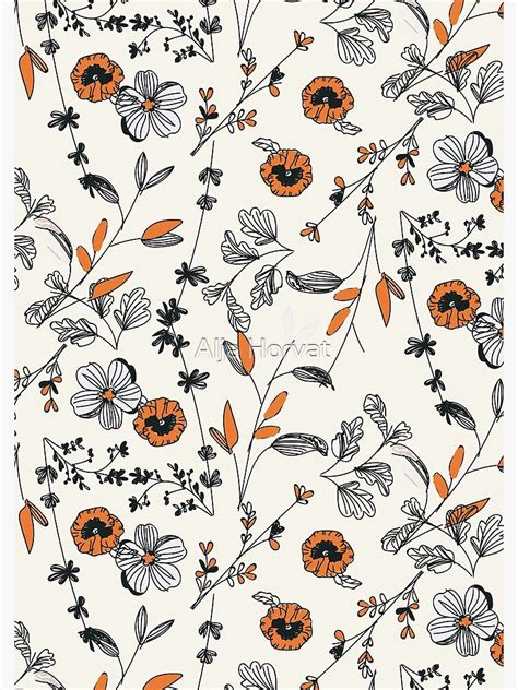 Orange Flower Pattern Spiral Notebook By Chotnelle Redbubble