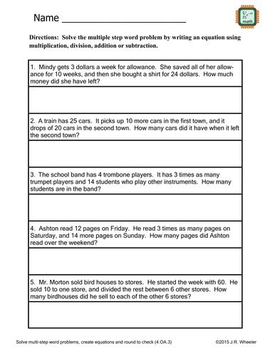 Writing Equations From Word Problems Worksheets