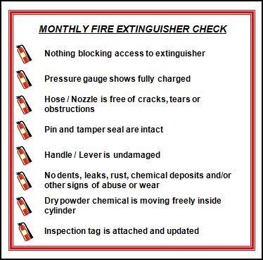 A brief fire extinguisher inspection checklist form designed for monthly evaluation of fire extinguishers. Paladin Security Tips Tuesday - fire extinguisher safety tips | Health & Safety | Pinterest ...