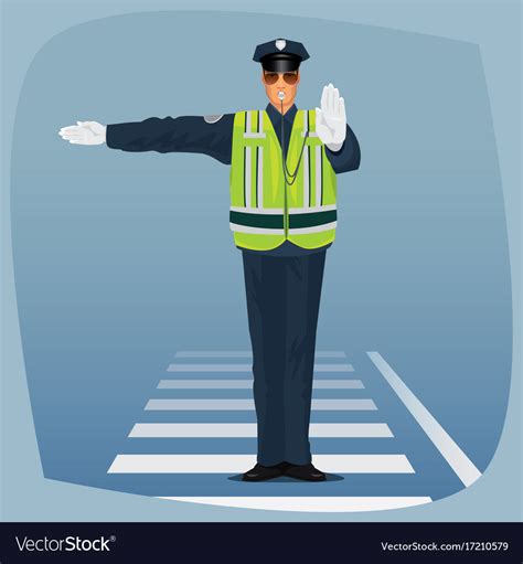 Officer Traffic Police Standing At Crossroads Vector Image