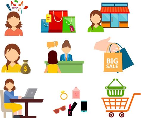 Shopping Design Elements Humans And Symbols Icons Isolation Vector Icon