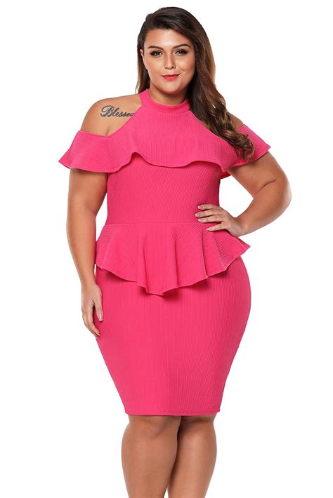Rosy Plus Size Cold Shoulder Peplum Bodycon Dress Plus Size Bodycon Dresses Plus Size Mini