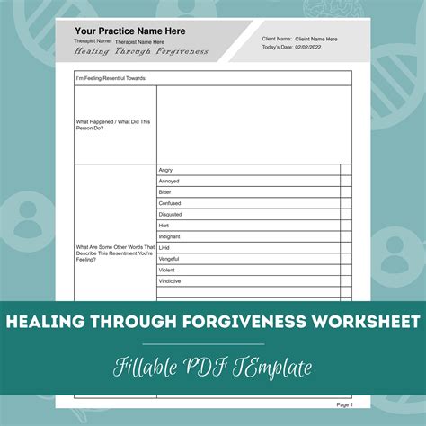 Healing Through Forgiveness Worksheet Editable Fillable Etsy