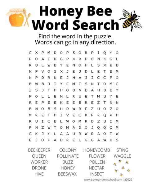 Honey Bee Word Search Printables