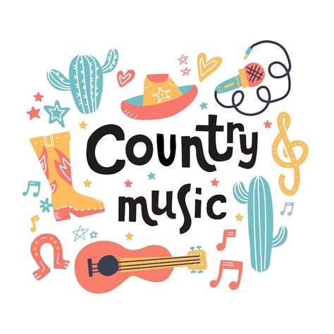 Premium Vector Set Of Symbols On Country Music Theme With Drawn