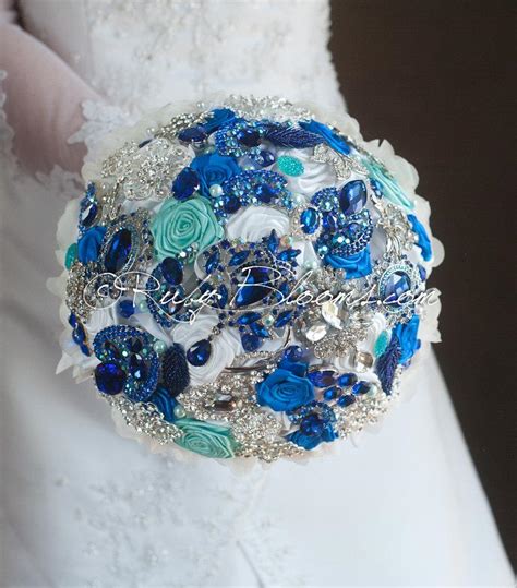 Royal Blue Wedding Brooch Bouquet Deposit Tropical Iceberg Mint