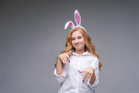 Cute Beautiful Girl Wearing Cute Pink Easter Bunny Ears With