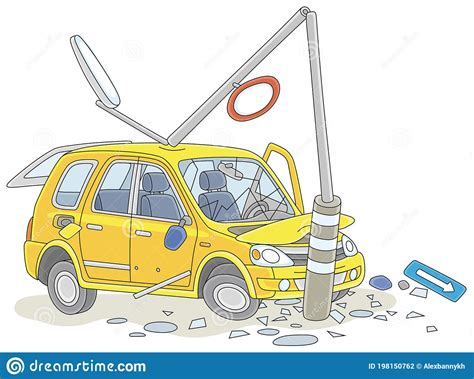 Car Crashed Into A Lamppost On A Road Stock Vector Illustration Of