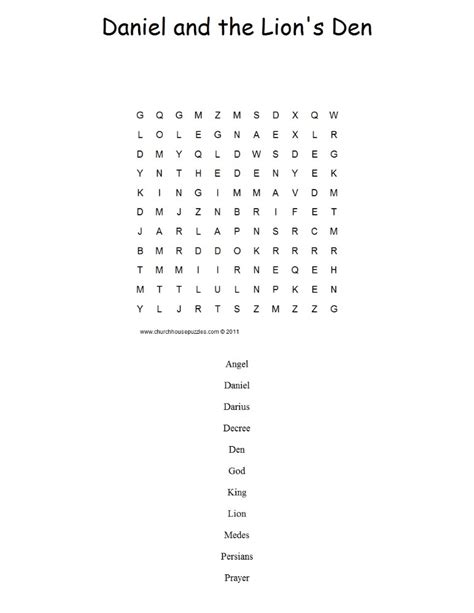 Daniel In The Lions Den Word Search